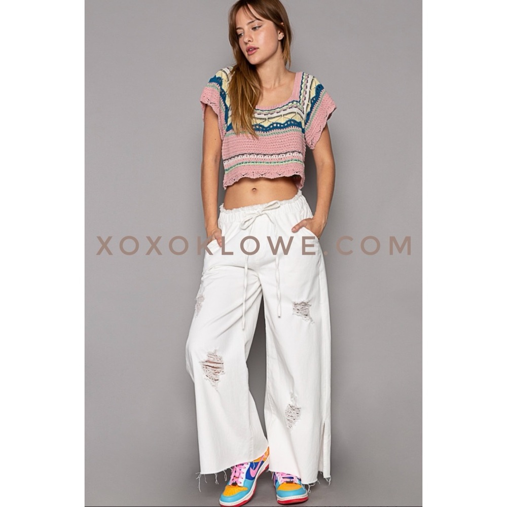 POL Off White Summer Denim Relaxed Fit Wide Leg Palazzo Jeans - Picture 3 of 13